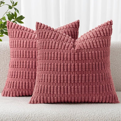 MIULEE Corduroy Decorative Throw Pillow Covers 20x20 Crimson Pack of 2 | Soft by MIULEE