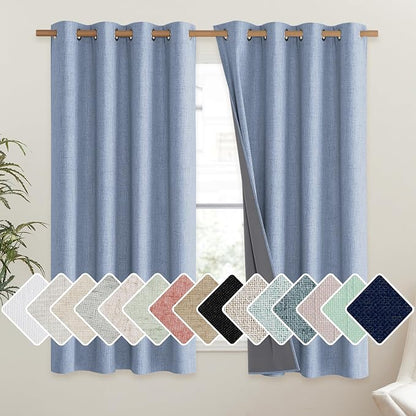 NICETOWN Stone Blue Vintage Linen 100% Blackout Curtains by NICETOWN