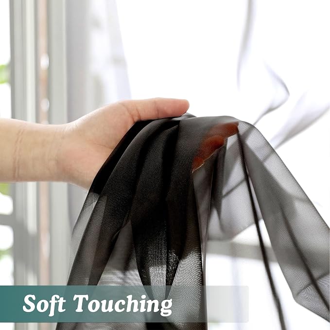 Chyhomenyc Extra Long Black Sheer Curtains 120 Inches Long 2 Panels, Light - Image 8