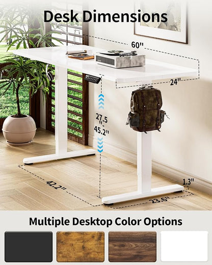BIZUM Electric Standing Desk 60 x 24 Inch Computer Desk-Gaming Desk White Home - Image 3