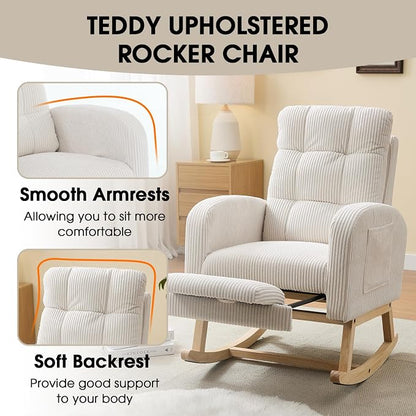 NIOIIKIT Nursery Rocking Chair, Corduroy Upholstered Rocking Chair - Image 6