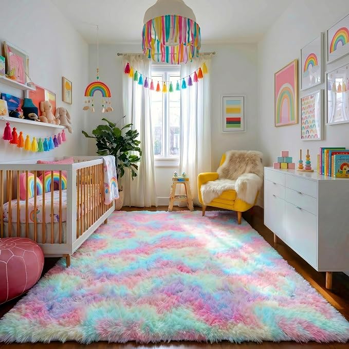 Amdrebio Rainbow Unicorn Fluffy Big Rug 6x9 - Image 5