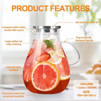 Glass Pitcher with Lid,1 Gallon Glass Water Pitcher Hot/Cold Water Jug, Juice and Iced Tea Beverage Carafe with Lid (Extra-Wide Mouth)