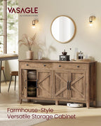 VASAGLE LIRY Collection - Buffet Cabinet, Coffee Bar Cabinet with 2 Drawers, Adjustable Shelves, Sideboard Storage with Cable Holes, Drawer Dividers, Honey Brown UBBK381K01