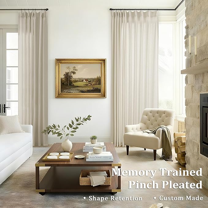 Greyish Beige Linen Curtains 90 Inches Long Pinch Pleat Semi Sheer | Neutral - Image 6