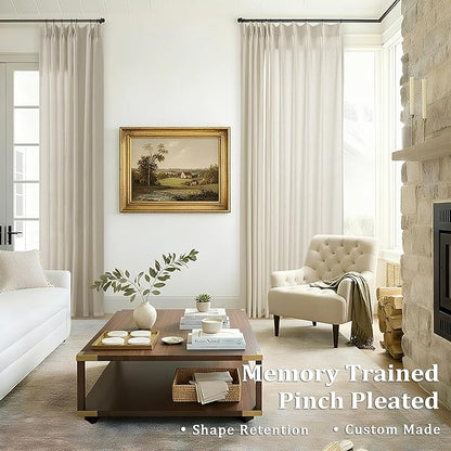Greyish Beige Linen Curtains 90 Inches Long Pinch Pleat Semi Sheer | Neutral - Image 6