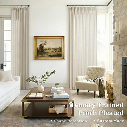 Oatmeal Linen Curtains 102 Inches Long Pinch Pleat Light Filtering | Semi Sheer - Image 7