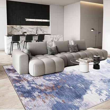 Living Room Rug 6x9 Dark Blue Area Rug Machine Washable Boho Carpet Non Slip by OmpaaHomeDecor