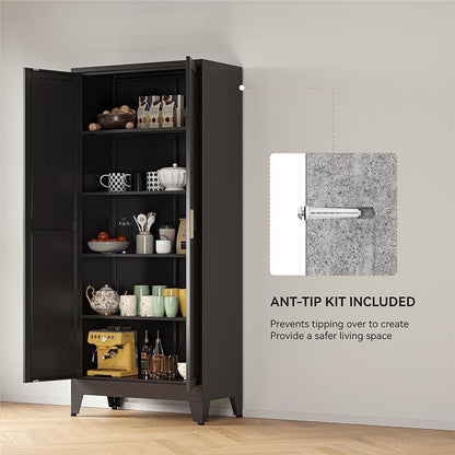 YAUWOH 71''Metal Cabinet with 4 Adjustable Shelves, 5-Tier Pantry Storage - Image 5
