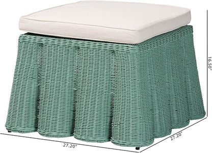 Bali & pari Palm Bohemian Seafoam Green Scallop Rattan Ottoman - Image 3