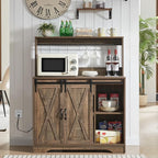 Wnutrees Farmhouse Coffee Bar Cabinet with Charging Station and USB Ports, Sliding Barn Door, 39" Kitchen Hutch Sideboard Buffet Storage Cabinet, Fits Kitchen Dining Living Room, Rustic Brown