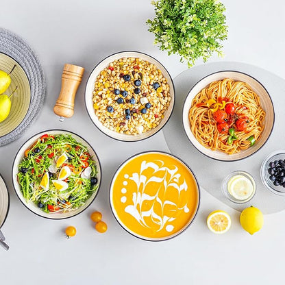 vancasso Bonbon Pasta Bowls Set of 6, 38 Oz Ceramic Salad Bowls, Wide and Shallow Bowls Set, Large Serving Bowls for Kitchen, Beige