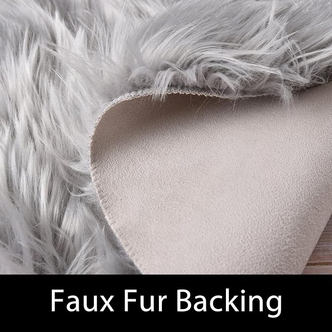 Latepis Gray Fluffy Circle Faux Fur Rug Round Rugs 4ft Sheepskin Rug - Image 3