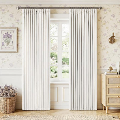 80 Inch Pinch Pleated Blackout Linen Bedroom Curtains Ivory White | Memory by Twodrapes