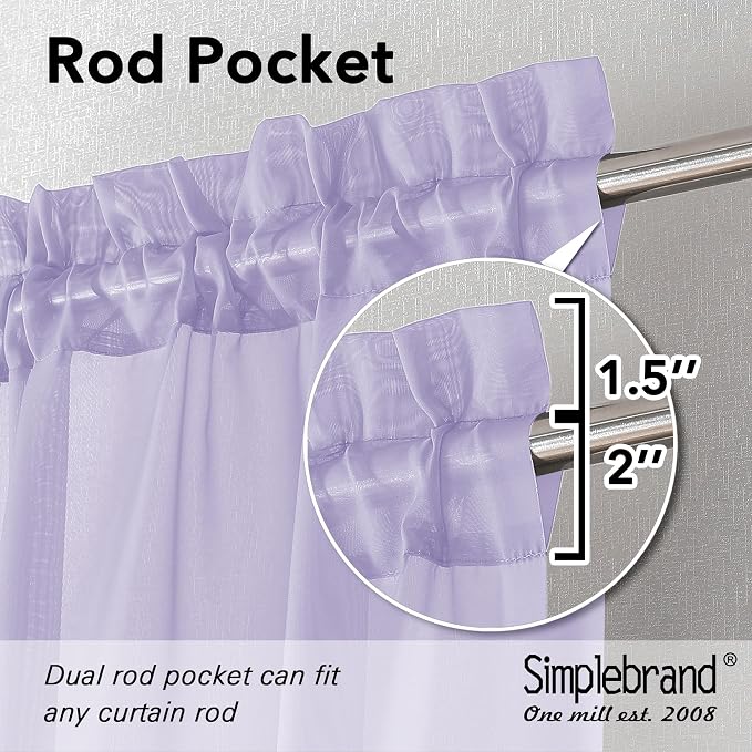 Simplebrand Lavender Sheer Curtains 90 Inches Long 2 Panels, Light Filtering - Image 5