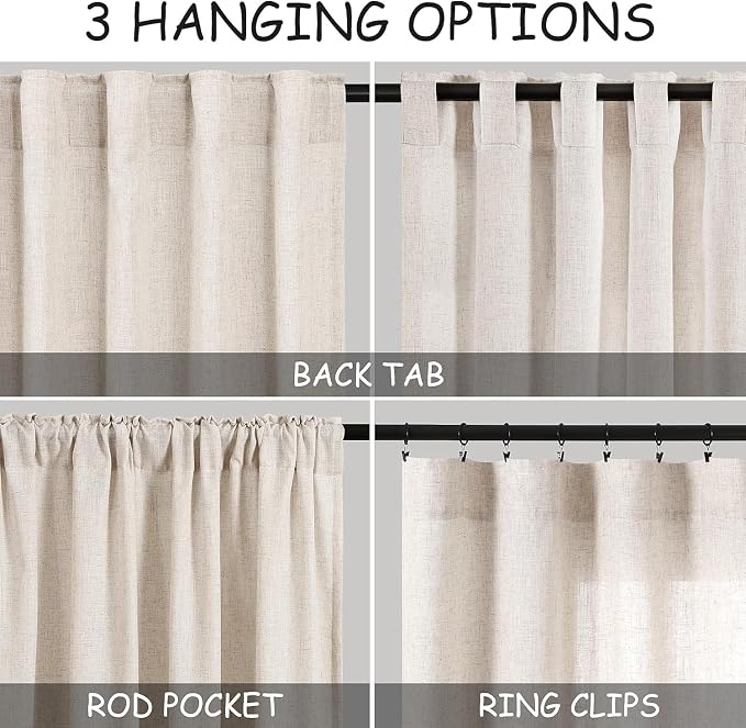 Beige Cafe Curtains 24 Inch Length Linen Blend Privacy Cortinas para Cocina - Image 2