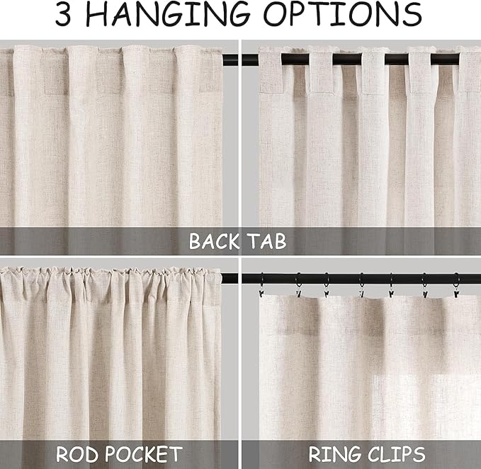Kitchen Curtains Linen 36 Inch Length Beige Farmhouse Small Cafe Curtains Semi - Image 2