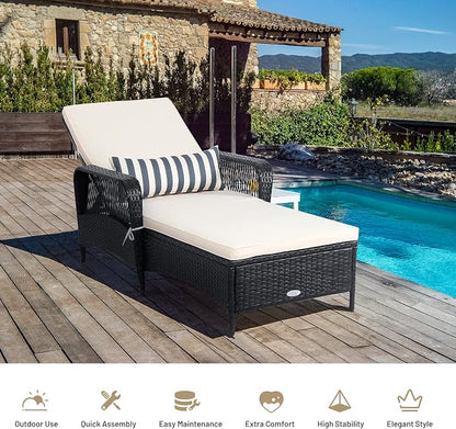 COSTWAY PE Rattan Chaise Lounge Chair, 6 Gear Adjustable Recliner - Image 3