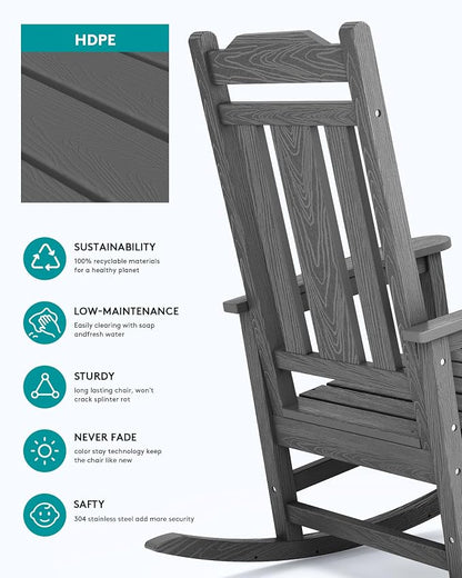 SERWALL Oversized Rocking Chair Set of 2 Outdoor, HDPE Outdoor Rocking Chair - Image 7