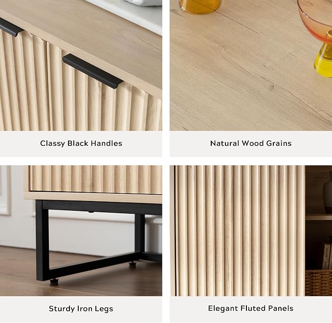 EYYTHUNG Fluted Storage Cabinet Set of 2, Sideboard Buffet Cabinet Modern - Image 5