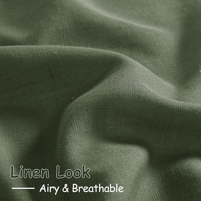 Forest Green Linen Curtains for Living Room 120 Inches Long Light Filtering - Image 3