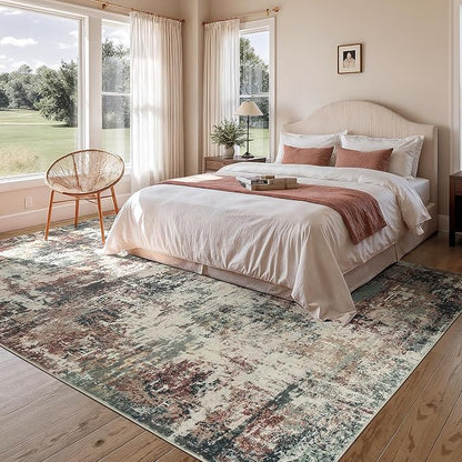 Rugflix 9x12 Area Rugs for Living Room, Washable Rust Brown Green Large Rug | - Image 2