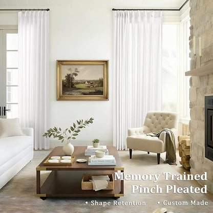 Ivory Pinch Pleated Linen Curtains 96 Inches Long Light Filtering | Semi Sheer， - Image 3