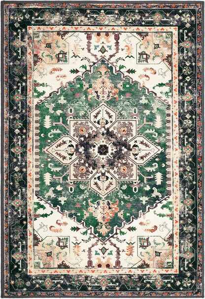 Yamaziot Washable Area Rug, 2x3 Small Boho Vintage Entryway Non-Slip Rug | - Image 2