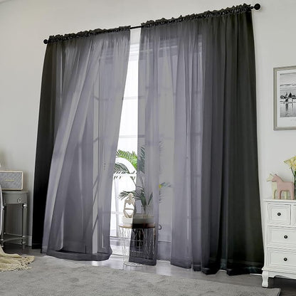 Chyhomenyc 2 Panels Solid Color Sheer Window Curtains 108 Inches Long, Elegant - Image 2