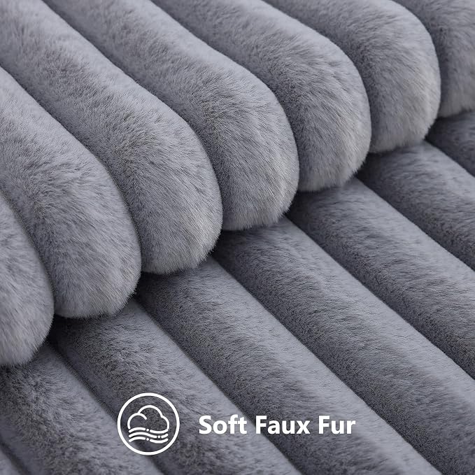 decorUhome Fall Faux Fur Throw Pillow Covers 24x24 Set of 2 Grey | Decorative - Image 2
