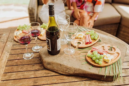 PICNIC TIME Wine Appetizer Plates, Set of 4 Wooden Cocktail Plates with Glass Holder, Mini Charcuterie Boards for Wine and Cheese Parties, Acacia Cheese Board Serving Trays (Oval - Acacia Wood)