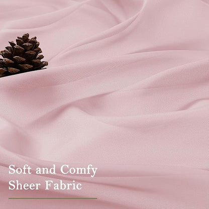 Blush Pink Sheer Curtains 63 Inch Length 2 Panels Set, Rod Pockets Voile - Image 6