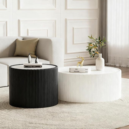 SSLine Round Drum Coffee Table Set of 2 Modern Sintered Stone Top Nesting by SSLine
