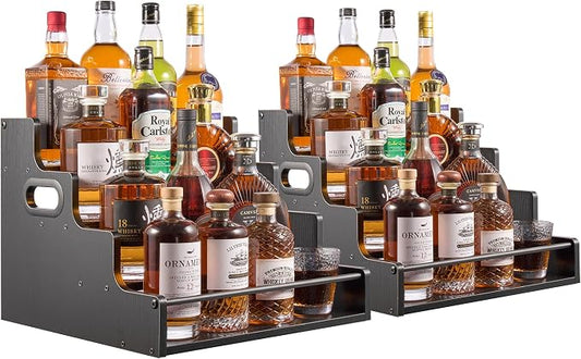 YQBRAO 2 Pack 4-Tier Liquor Bottle Display Shelf, 16-Inch Wooden Bar Shelves by Unknown