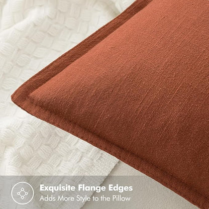 MIULEE Decorative Linen Pillow Covers 18x18 Inch Rust | Boho Farmhouse​ ​Fall - Image 2