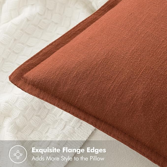 MIULEE Decorative Linen Euro Sham Pillow Covers 24x24 Rust | Boho Farmhouse​ - Image 2