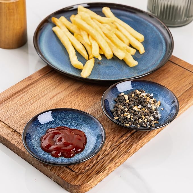 LERATIO Ceramic Soy Sauce Dishes of 6, Reactive Glaze Dipping Sauce Cups/Bowls/Dishes for Kitchen, 3oz Ceramic Small Bowls for Side Dishes, Snacks,and Sushi,Condiment,Dishwasher Safe -Blue