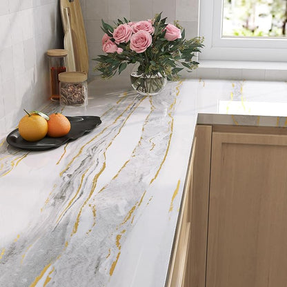 LaCheery Glossy Gold White Marble Contact Paper Waterproof 15.8"x275" Kitchen - Image 2