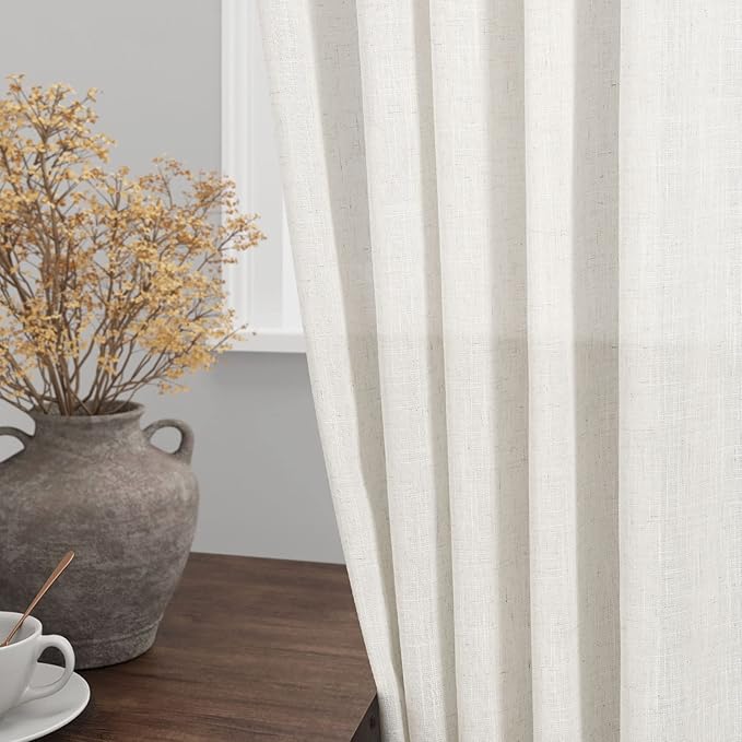 Cream Linen Back Tab Rod Pocket Curtains 52 Inch Length - Image 4