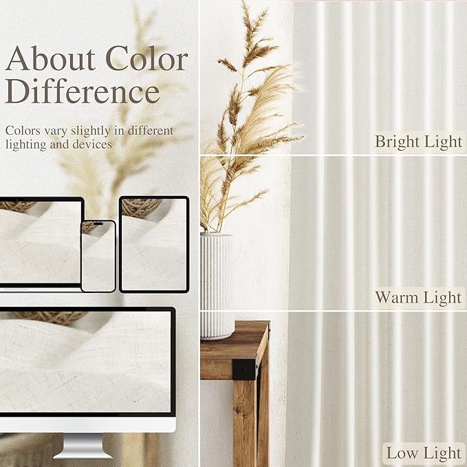 Cream Linen Back Tab Curtains 84 Inch Length - Image 4