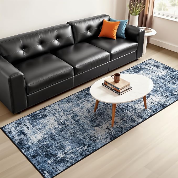 Rugflix 2x7 Runner Rug for Hallway, Washable Navy Blue Kitchen Runners | - Image 8