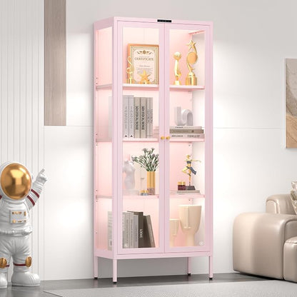 UNICOLY Display Cabinet with Glass Doors, Glass Display Cabinet with 8 Color - Image 7