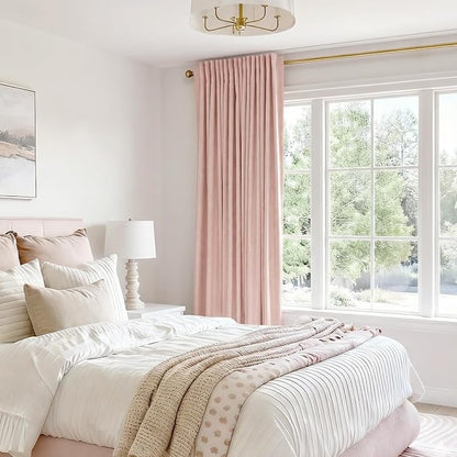 Linen Textured Total Blackout Sliding Door Curtains 90 Inches Long, Blush Pink - Image 6