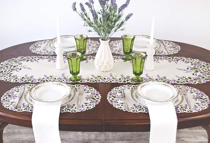 Embroidered Purple Embroidered Lavender Lilac Table Runner, Dresser Scarf - Image 3