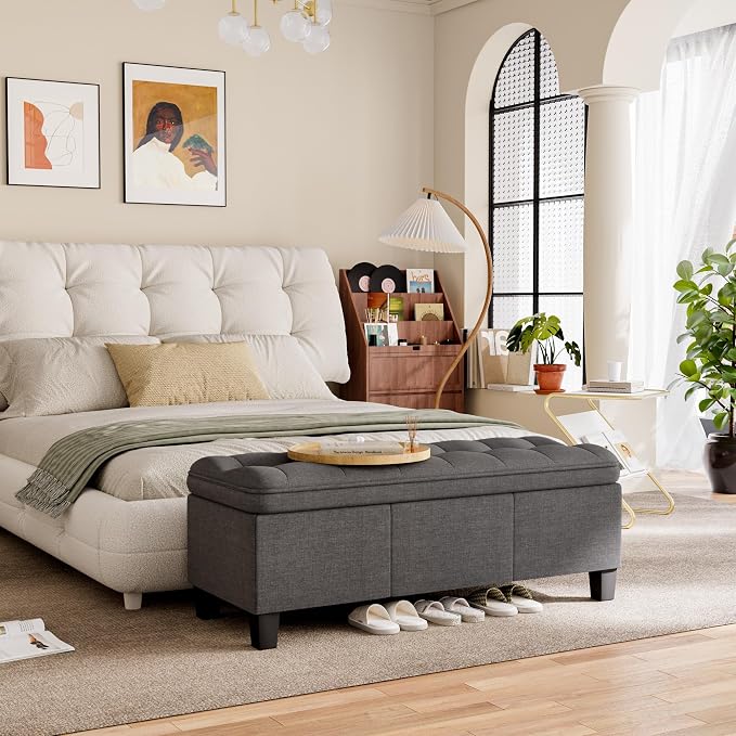 YESHOMY 47 Inches Ottoman with Storage, Storage Bench with Legs, Ottomans - Image 6