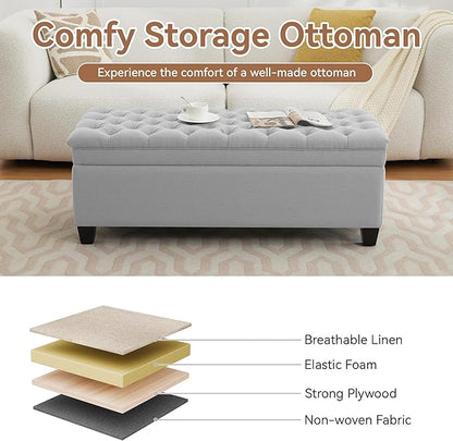 WUTUTUEE 51" Fabric Storage Ottoman Bench, Upholstered Rectangle End of Bed - Image 5