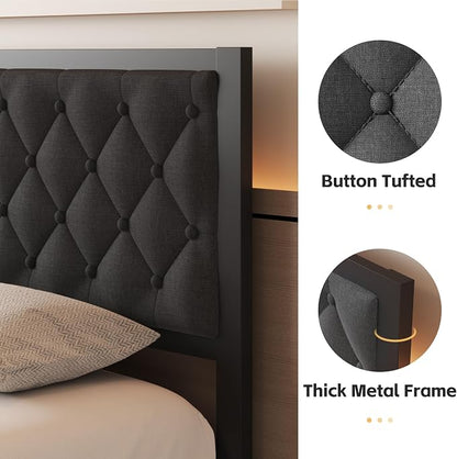 Fluest Full Bed Frame with Headboard Linen Upholstered Bed Frame Platform - Image 5