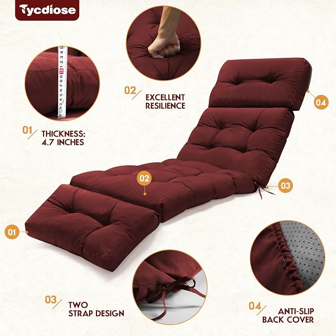 Outdoor Chaise Lounge Chair Cushion Set of 4, Thickened 74.4 x 22 x 4.7 Inches - Image 5