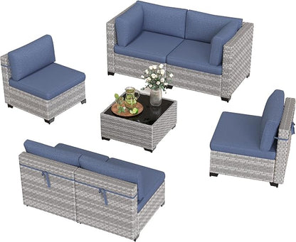 6-Seat Modular Patio Furniture Set – Outdoor Wicker Sectional Sofa - Image 9