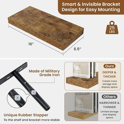 fuqing Floating Shelves for Wall, Wall Mounted Wood Floating Shelf - Image 3